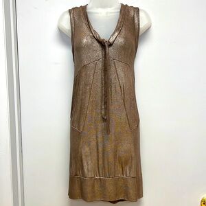 Marc by Marc Jacobs Metallic Bronze Tie Neck Dress Size Small NWT